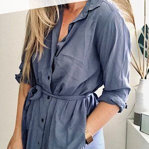 Uniqlo Blue Pleated Button Down Tunic Top or Dress